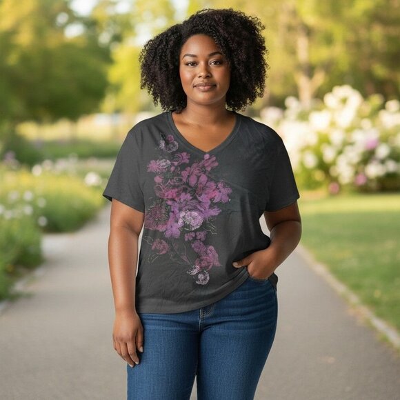 BUNDLE ONLY JMS PLus Just My Size 3X XXX Pink Black V-Neck Tee Purple Floral S/S - Picture 7 of 7